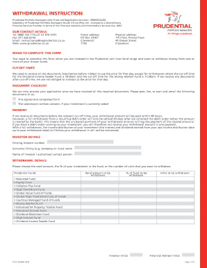 Prudential Withdrawal Instruction Form