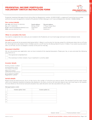 Prudential Income Portfolios Voluntary Switch Form