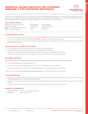 Prudential Income Portfolios Voluntary Annexure A