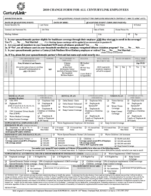 CenturyLink Employee Healthcare Change Form