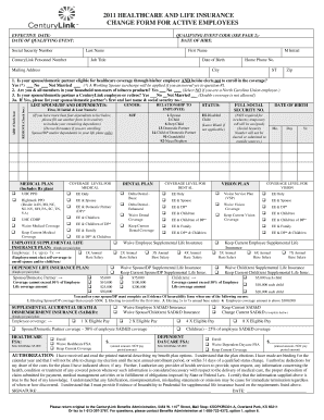 CenturyLink Healthcare and Life Insurance Change Form