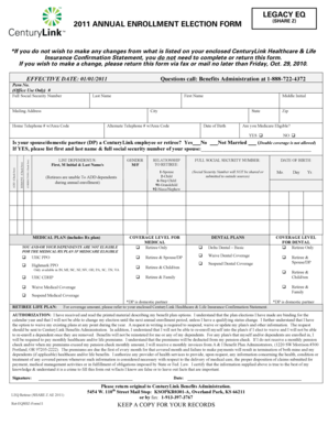 CenturyLink Retiree Annual Enrollment Election Form