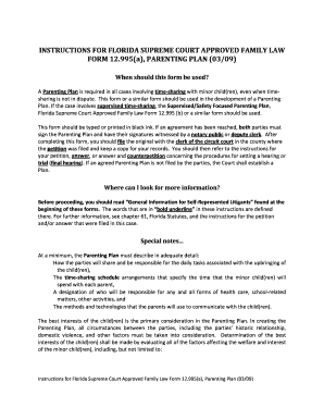 Florida Supreme Court Parenting Plan Form 12.995(a)