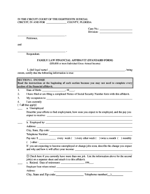 Florida Family Law Financial Affidavit