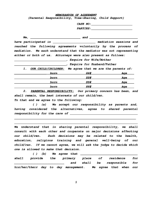 Memorandum of Agreement for Parental Responsibility