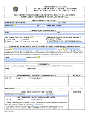 Requerimento de Certidão de Débito Relativos a Créditos Tributários Federais e à Dívida Ativa da União