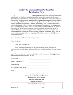 CenturyTel Employee Stock Purchase Plan Termination Form