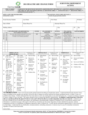 Healthcare Change Form for Surviving Dependents