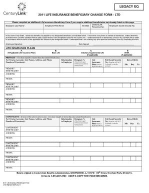 2011 Life Insurance Beneficiary Change Form