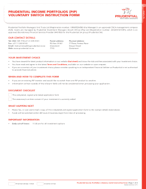 Prudential Income Portfolios Voluntary Switch Instruction Form
