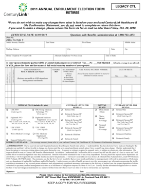 CenturyLink Retiree Annual Enrollment Election Form