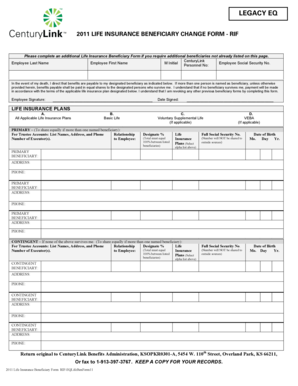 2011 Life Insurance Beneficiary Change Form