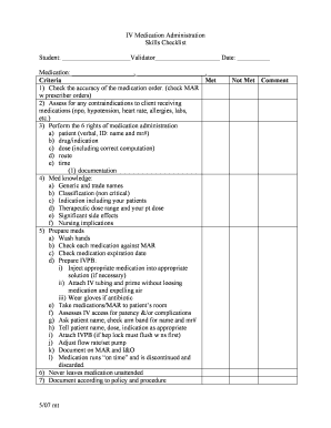 IV Medication Administration Skills Checklist