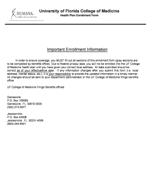 University of Florida College of Medicine Health Plan Enrollment Form