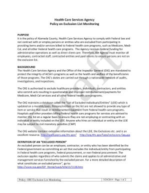 Policy on Exclusion List Monitoring