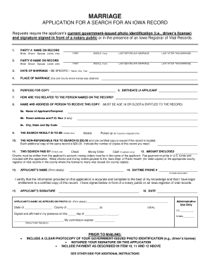 Iowa Marriage Record Request Form