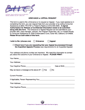 Grievance or Appeal Request Form