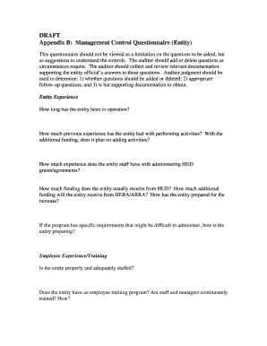 Management Control Questionnaire (Entity)