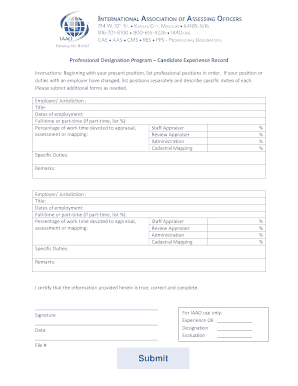 Professional Designation Program Candidate Experience Record