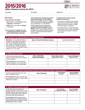 2015-2016 FAFSA Untaxed Income Form