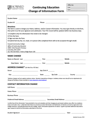 Howard Community College Change of Information Form