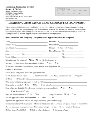 Learning Assistance Center Registration Form