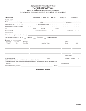 Kankakee Community College Registration Form
