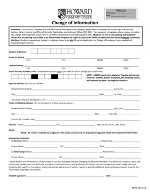 Howard Community College Change of Information Form
