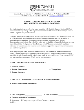 Disability Verification Form for Students