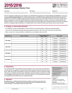 2015-2016 Unusual Enrollment History Form