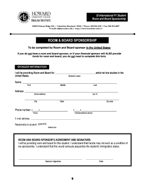 Room and Board Sponsorship Form