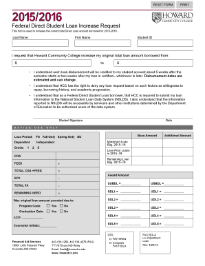 Federal Direct Student Loan Increase Request