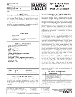Job Specification Form for Duct Lock Sealant