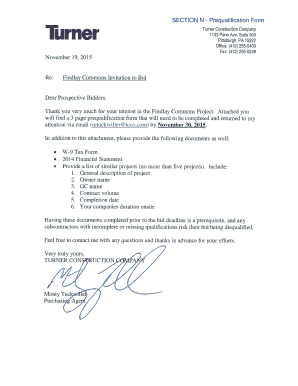 Subcontractor Vendor Prequalification Statement