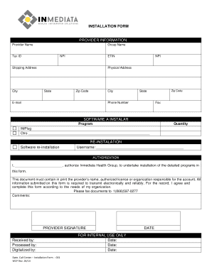Inmediata Health Group Installation Form