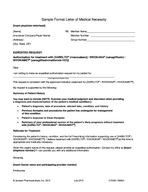 Medical Necessity Letter for Xarelto or Invokana