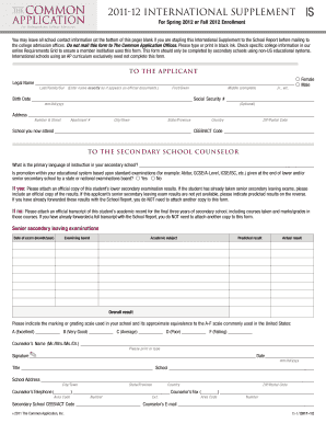 International Supplement Form for College Admission