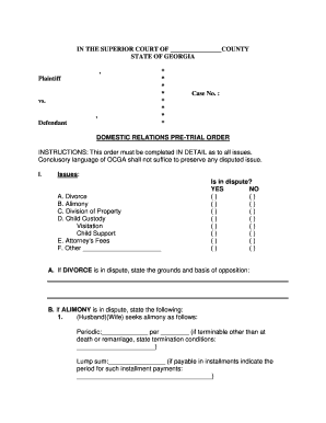 Georgia Domestic Relations Pre-Trial Order