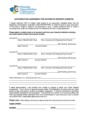 Authorization Agreement for Automatic Deposits