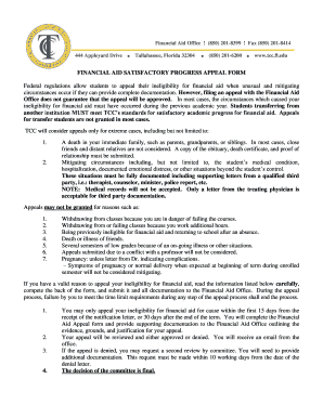 Financial Aid Satisfactory Progress Appeal Form