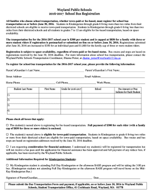 Wayland Public Schools 2016-2017 School Bus Registration