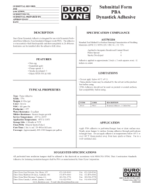 Job Submittal Form for PBA Adhesive