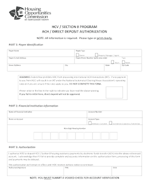 HCV Section 8 Direct Deposit Authorization