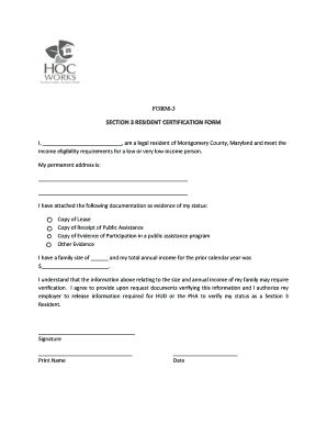 Section 3 Resident Certification Form