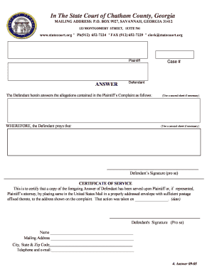Georgia State Court Answer Form