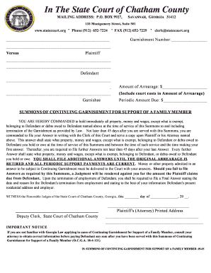 Summons of Continuing Garnishment for Support of a Family Member