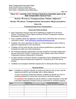 State Compensation Insurance Fund Senior Workers' Compensation Questionnaire
