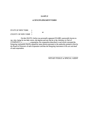 New York Notary Acknowledgment Form