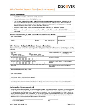 Discover Bank Wire Transfer Request Form
