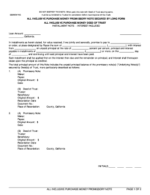 All-Inclusive Purchase Money Promissory Note